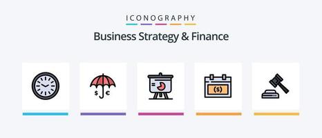 stratégie d'entreprise et ligne de financement remplies de 5 packs d'icônes, y compris. monnaie . main . paiement . dollar. conception d'icônes créatives vecteur