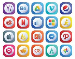 pack de 20 icônes de médias sociaux, y compris messenger feedburner cc apple microsoft vecteur