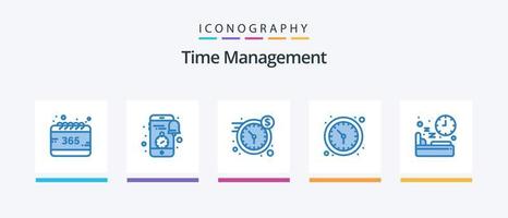 pack d'icônes bleues de gestion du temps 5, y compris le lit. montre. nouvelles. temps. temps. conception d'icônes créatives vecteur