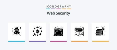 pack d'icônes de glyphe de sécurité Web 5 comprenant. sécurité. ver informatique. base de données. sécurité. conception d'icônes créatives vecteur