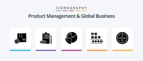 gestion de produits et pack d'icônes de glyphe 5 d'affaires mondiales, y compris la gestion. entreprise. contrôle. surveillance. données. conception d'icônes créatives vecteur
