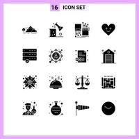 interface mobile glyphe solide ensemble de 16 pictogrammes d'amour heureux science de la matière câble éléments de conception vectoriels modifiables électroniques vecteur