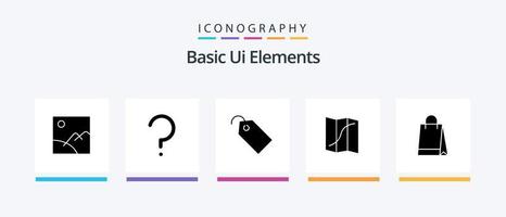 pack d'icônes glyphe 5 éléments de base de l'interface utilisateur, y compris le sac à main. broche. prix. la navigation. carte. conception d'icônes créatives vecteur