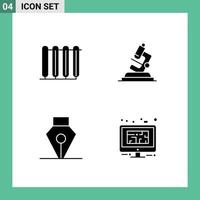 4 glyphes solides vectoriels thématiques et symboles modifiables des éléments de conception vectoriels modifiables de l'outil de microsope de radiateur d'encre de batterie vecteur