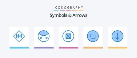 symboles et flèches pack d'icônes bleu 5 comprenant le symbole. Zoom. symboles. agrandir. flèches. conception d'icônes créatives vecteur