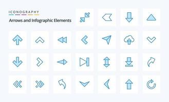 pack d'icônes bleues à 25 flèches vecteur