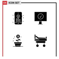 4 glyphes solides vectoriels thématiques et symboles modifiables d'argent audio antivirus gains éléments de conception vectorielle modifiables à l'hôpital vecteur
