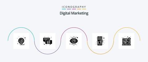 pack d'icônes de glyphe de marketing numérique 5, y compris le marketing. publicité. voir. Marketing mobile. boutique vecteur