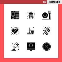9 pack de glyphes solides de l'interface utilisateur de signes et symboles modernes de mariage propre fourche amour cupidon éléments de conception vectoriels modifiables vecteur