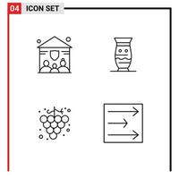 4 couleurs plates vectorielles thématiques remplies et symboles modifiables d'éléments de conception vectoriels modifiables en céramique de raisin indien vecteur
