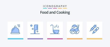 pack d'icônes bleu alimentaire 5 comprenant. cuillère. gril. barbecue. conception d'icônes créatives vecteur