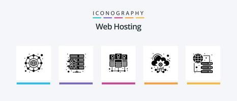 pack d'icônes glyphe 5 d'hébergement Web, y compris le serveur. mondial. hébergement du serveur. connecter. serveur d'hébergement. conception d'icônes créatives vecteur