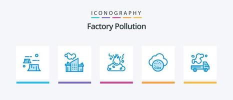 pack d'icônes bleues de pollution d'usine 5, y compris l'automobile. dioxyde de carbone. pollution. air. pollution. conception d'icônes créatives vecteur