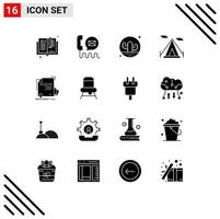 pack de 16 signes et symboles de glyphes solides modernes pour les supports d'impression Web tels que la tente de plage tipi aide les cactus nature éléments de conception vectoriels modifiables vecteur