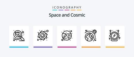 pack d'icônes space line 5 comprenant. vaisseau spatial. ballon. espace. voiture spatiale. conception d'icônes créatives vecteur