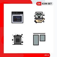 groupe de 4 couleurs plates remplies modernes définies pour les éléments de conception vectoriels modifiables du site Web de la corbeille à la main vecteur