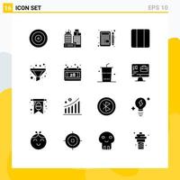 interface mobile glyphe solide ensemble de 16 pictogrammes de lettre de mise en page en entonnoir distribution horizontale des éléments de conception vectoriels modifiables vecteur