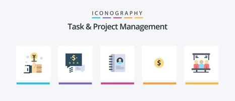 pack d'icônes plat 5 de gestion de tâches et de projets, y compris. technologie. contact. recherche. flèche. conception d'icônes créatives vecteur