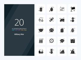 20 icône de glyphe solide de guerre militaire pour la présentation vecteur