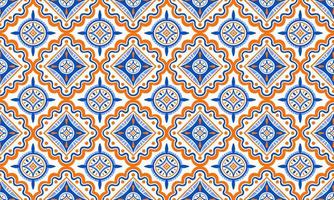 ethnique abstrait arrière-plan mignon bleu orange géométrique tribal ikat folklorique motif arabe oriental indigène modèle traditionnel conception tapis papier peint vêtements tissu emballage imprimer batik populaire tricoter vecteur