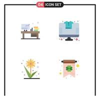 pack d'icônes plates de 4 symboles universels d'éléments de conception vectoriels modifiables de tournesol de magasin de moniteur de fleur de table vecteur