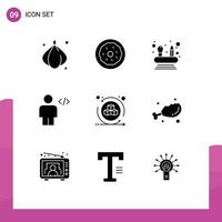 interface mobile glyphe solide ensemble de 9 pictogrammes de compétences d'environnement interactif code de balisage éléments de conception vectoriels modifiables vecteur