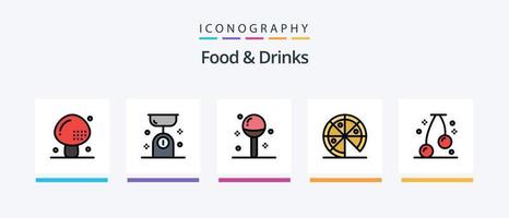 ligne de nourriture et de boissons remplie de 5 icônes comprenant l'équilibre alimentaire. équilibre. cuisson. pizza. collation. conception d'icônes créatives vecteur