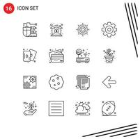 16 icônes créatives signes et symboles modernes des loisirs de cartes éléments de conception vectoriels modifiables par les médias multimédias du soleil vecteur