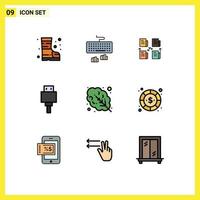 9 icônes créatives signes et symboles modernes de salade usb dispositifs de stockage de fichiers éléments de conception vectoriels modifiables vecteur