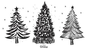 ensemble d'arbres de noël, illustrations dessinées à la main. vecteur