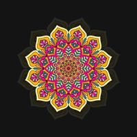 conception de mandala décoratif floral coloré sur fond noir vecteur