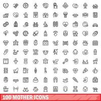 Ensemble de 100 icônes mère, style de contour vecteur