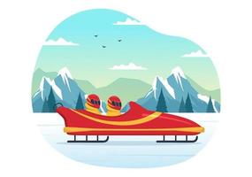 athlète, équitation, traîneau, bobsleigh, illustration, à, neige, glace, et, bobsleigh, piste, pour, compétition, dans, hiver, sport, activité, plat, dessin animé, modèles dessinés main vecteur