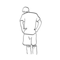 dessin au trait contrarié joueur de football masculin en vue arrière illustration vecteur dessiné à la main isolé sur fond blanc