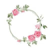 aquarelle floraison rose rose branche bouquet de fleurs couronne cadre vecteur