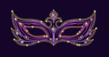 masque de carnaval violet orné de perles, chaînes dorées. illustration détaillée dans un style vintage vecteur