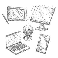 gadget technologie ensemble croquis vecteur dessiné à la main