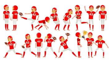 vecteur de joueur de football américain jeune homme. uniforme blanc rouge. match de football du stade. homme. illustration de dessin animé d'athlète plat