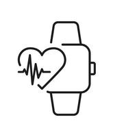 smartwatch pour l'icône de la ligne de contrôle du pouls cardiaque. technologie de montre intelligente pour pictogramme de sport. application de rythme cardiaque dans l'icône de contour de bracelet de fitness numérique. trait modifiable. illustration vectorielle isolée. vecteur