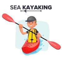 vecteur d'homme de kayak. rafting. veste gilet, pagaie, kayak. sport nautique en kayak. illustration de dessin animé plat