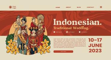 mise en page de l'interface utilisateur de mariage traditionnel indonésien isolé illustration dessinée à la main en bataknese, minangnese et bugisnese vecteur