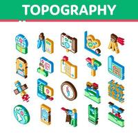 topographie recherche icônes isométriques set vector