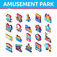 parc d'attractions et attraction icônes isométriques set vector