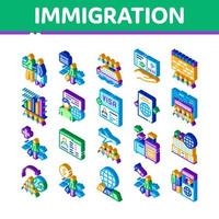 vecteur de jeu d'icônes isométriques de réfugiés d'immigration