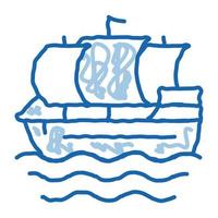 bateau à voile pirate doodle icône illustration dessinée à la main vecteur