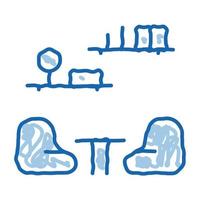 salon avec chaises doodle icône illustration dessinée à la main vecteur