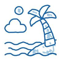 vue sur l'océan avec palmier doodle icône illustration dessinée à la main vecteur