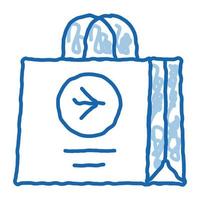 sac hors taxes aéroport boutique doodle icône illustration dessinée à la main vecteur