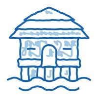 maison de bungalow sur l'eau doodle icône illustration dessinée à la main vecteur