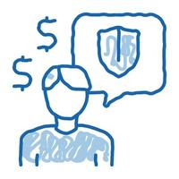 gestionnaire parler payer assurance doodle icône illustration dessinée à la main vecteur